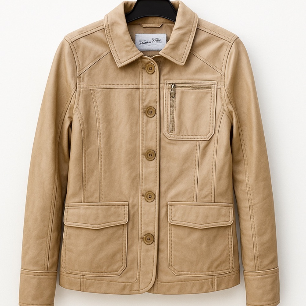 UGG Australia Genuine Lamb Leather Jacket - Tan Beige Button Up Coat, Size M - Picture 3 of 15